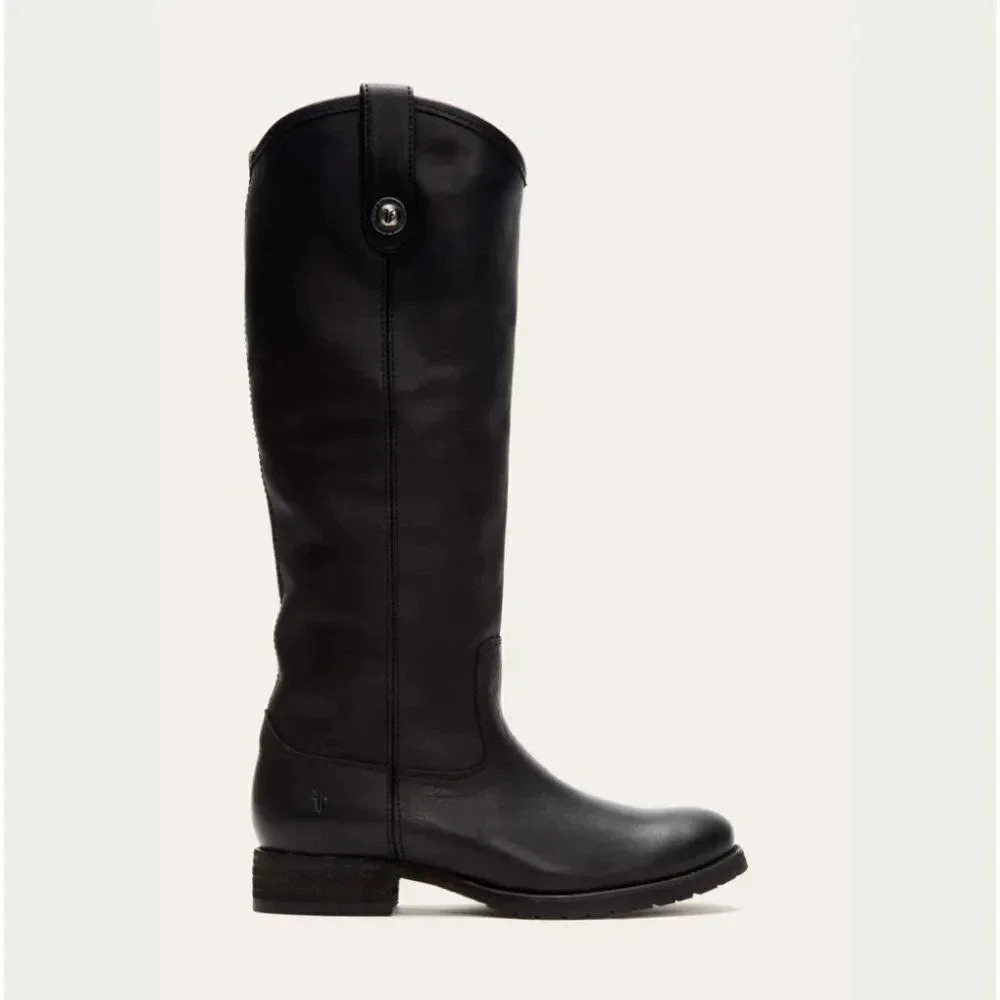 Frye Melissa Boots Tall Leather Pull On Button Riding Boot Black Women's Size 6